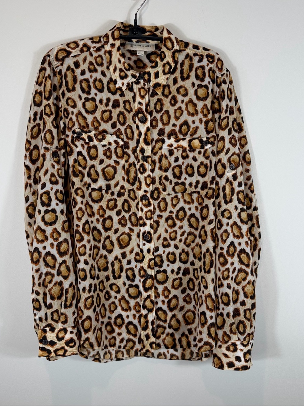 Jones New York Sport Leopard Print Blouse in Tan & Brown Size Medium - Picture 1 of 6
